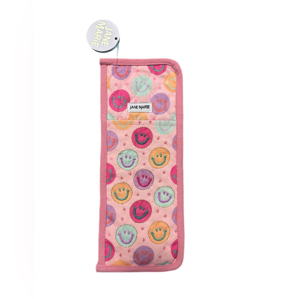 NWT Jane Marie Hair Tools Sleeve - Pink with Beaded Smiley Faces